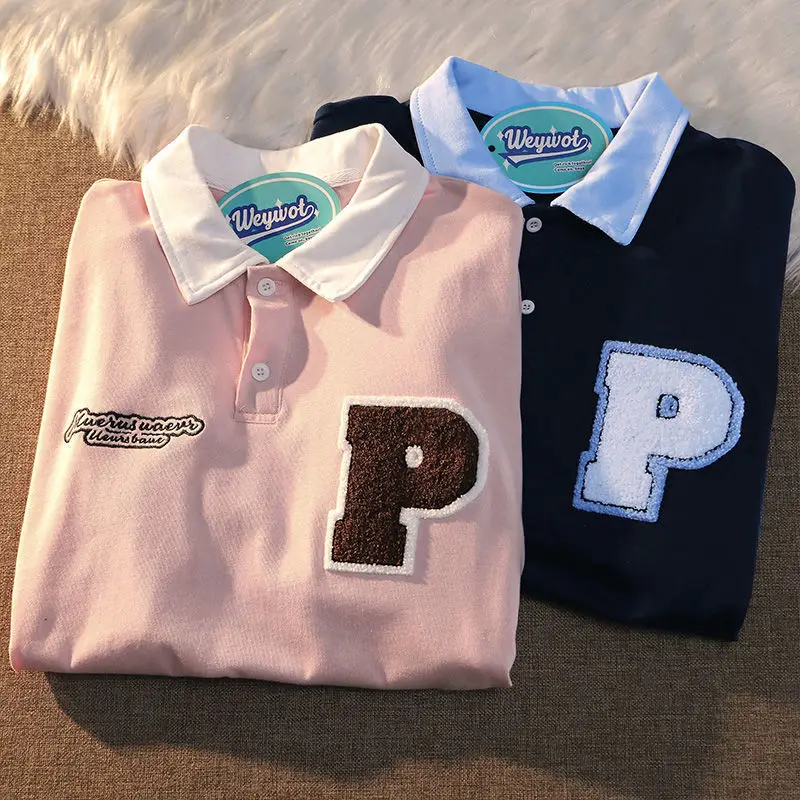 Футболка-поло женская с вышивкой рубашка из хлопка коротким рукавом Модная