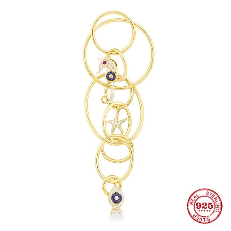 

Модные очаровательные серебряные оригинальные 1:1 копии, одиночные серебряные серьги-кольца с голубой рыбой удачи, роскошные ювелирные изде...