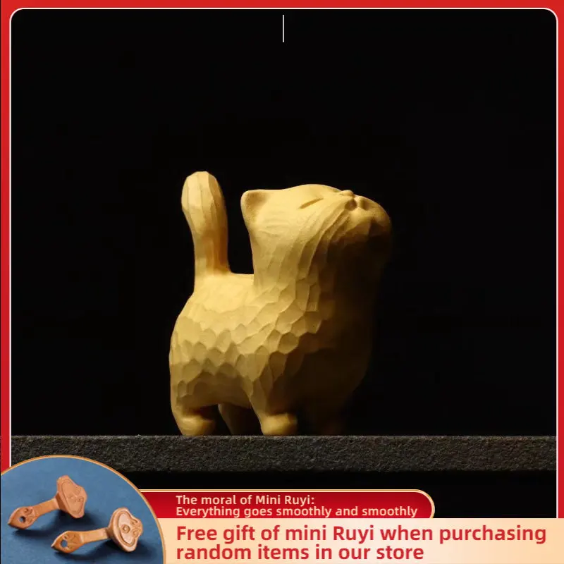 

Boxwood Cliff Cypress Wood High Quality Amass Fortunes Cute Kitten Tea Pet Sculpture Modern Art Home Accessories Car Decoration
