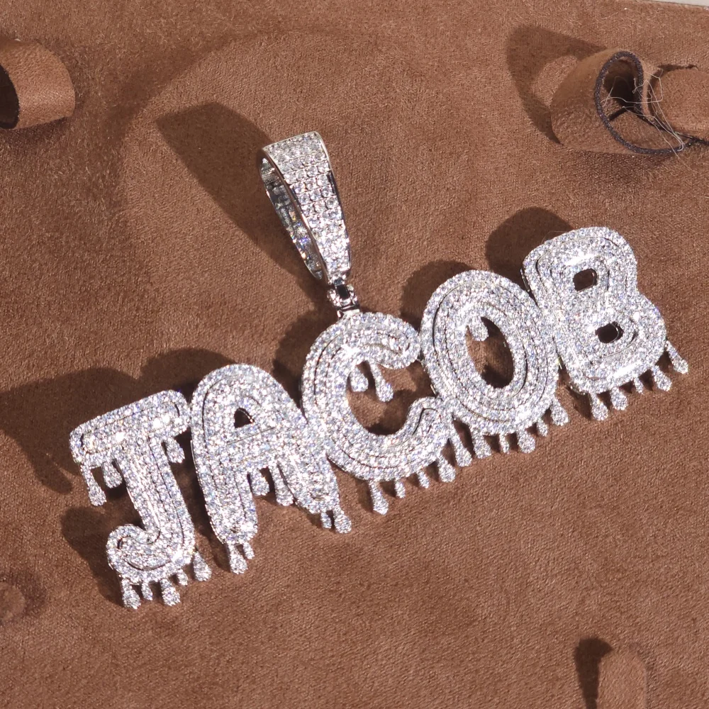 Фото ICE CHARMI Custom Drop Water Letter Iced Out Bling CZ Stones Персонализированный кулон Нишевое ожерелье Роскошные ювелирные изделия в стиле хип-хоп №4