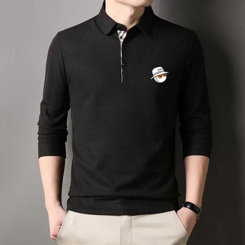 Golf Men's New Solid Polo Shirt Korean Fashion Long Sleeve Golf Clothing Slim Fit Men's Polo Shirt Button Neck Top