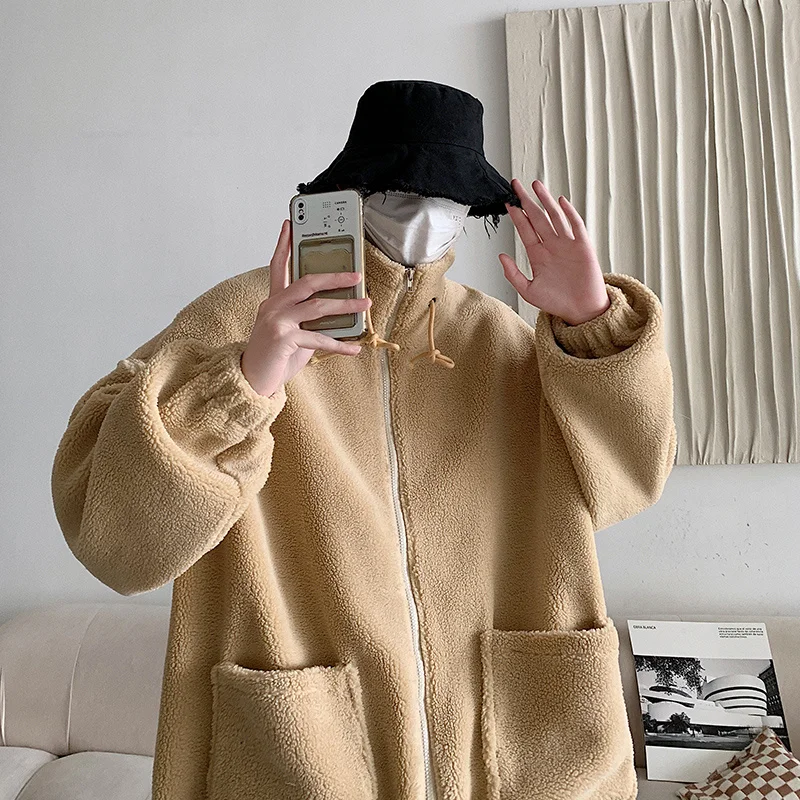 Winter Jacket Men Warm Fashion 3-color Casual Thickened Lamb Hair Jacket Men Streetwear Korean Loose Thick Short Coat Mens M-3XL