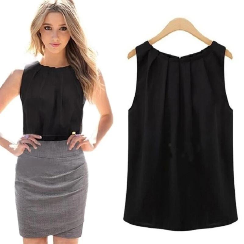 Женская шифоновая футболка без рукавов с круглым вырезом