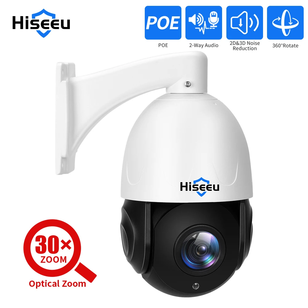 Водонепроницаемая IP66 камера Hiseeu 8MP 4K PTZ POE