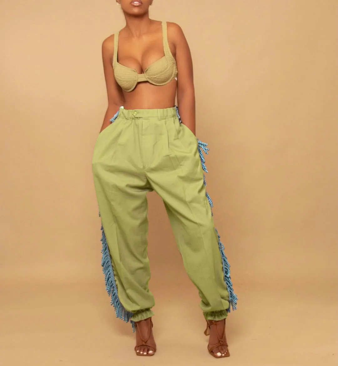 

Women Pants Trousers 2022 Hot Style Chic Side Tassel Patchwork High Waist Baggy Leggings Casual Streetwear Sportswear