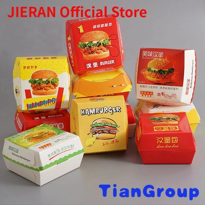 

Custom Printed Recycled Take Away Fast Food Burger Hamburger Packaging Boxes