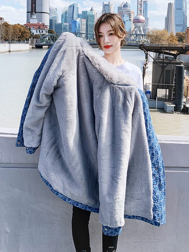 Джинсовое пальто с цветочным принтом женская зимняя утолщенная куртка Parker на