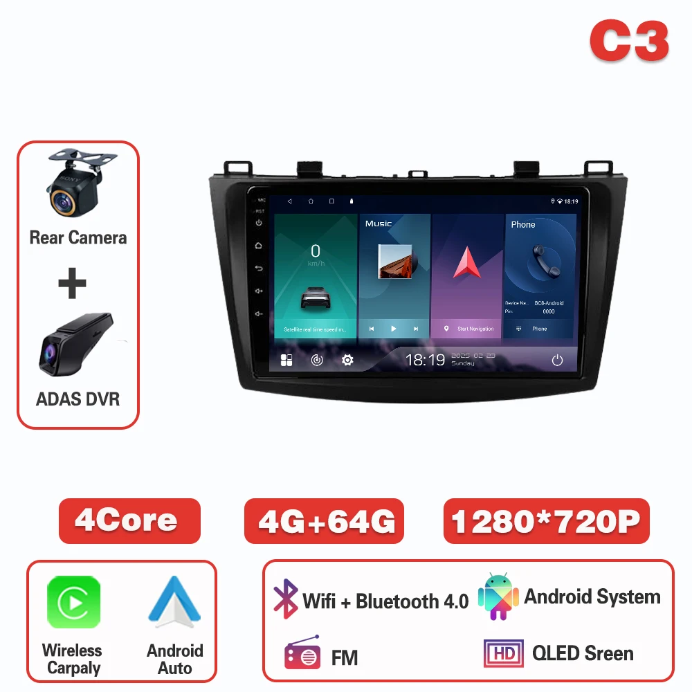 

Android 15 Carplay для Mazda 3 II для Mazda3 BL 2009-2013 Автомагнитола Авто 4G GPS-навигация Мультимедийный видеоплеер Стерео