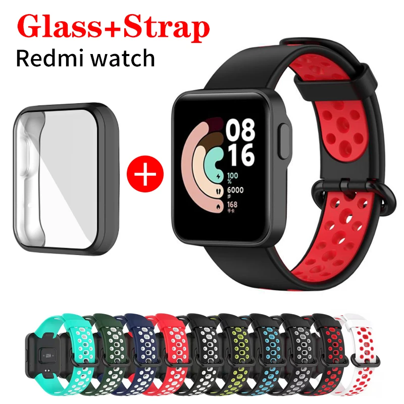 

Glass+Strap Replacement Sport Strap For XiaoMi Mi Watch Lite Silicone Breathable Watchbands For Mi Watch Lite Watch Bracelet
