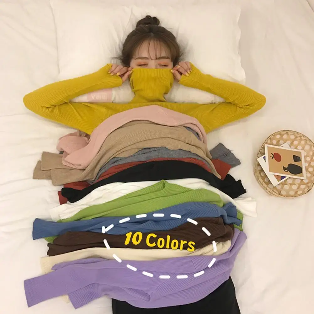 

Women's Autumn Winter Turtleneck Pullovers Sweater Shirt Ribbed Jumper Slim-fit Top Sleeve Primer Tight Long Turtleneck Sho T6b6