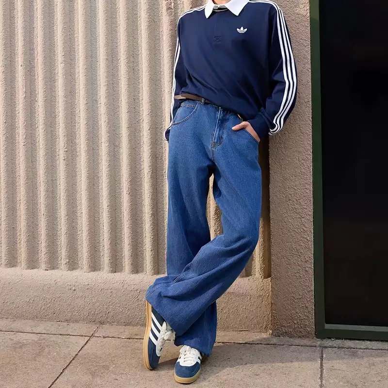 Фото Кроссовки Adidas IH9650 Retro Daily из кожи, темно-синие с белой подошвой, классические три полоски, легкие, для уличной ходьбы и скейтбординга №1