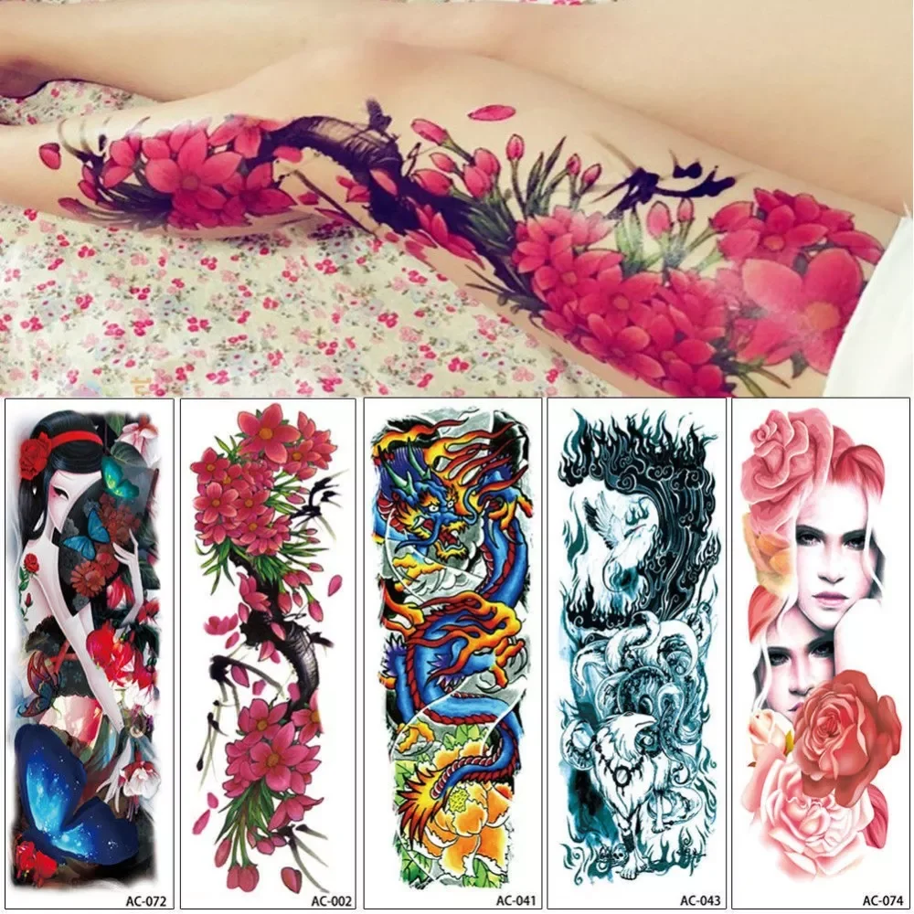 

16 Designs Full Arm Temporary Tattoo Sleeve Waterproof Tattoos For Cool Men Women Tattoos Stickers On The Body Art #272596
