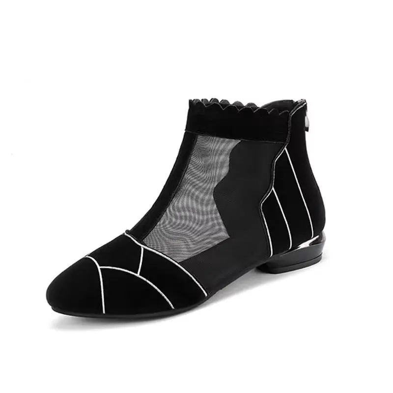 

Mesh Breathable Boots Woman Korean Spring/Summer New Casual Single Shoe Flat Bottomed Thick Heeled Pointed Women's Shoes