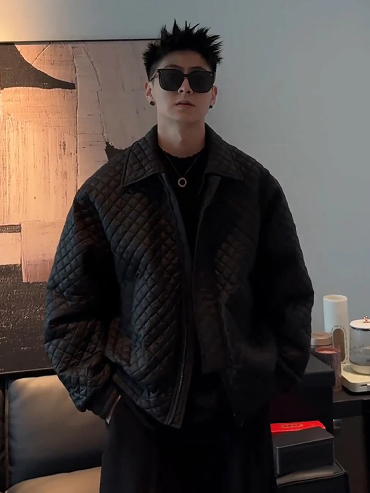 Ромбовидная клетчатая куртка в американском стиле High Street черная на хлопковой