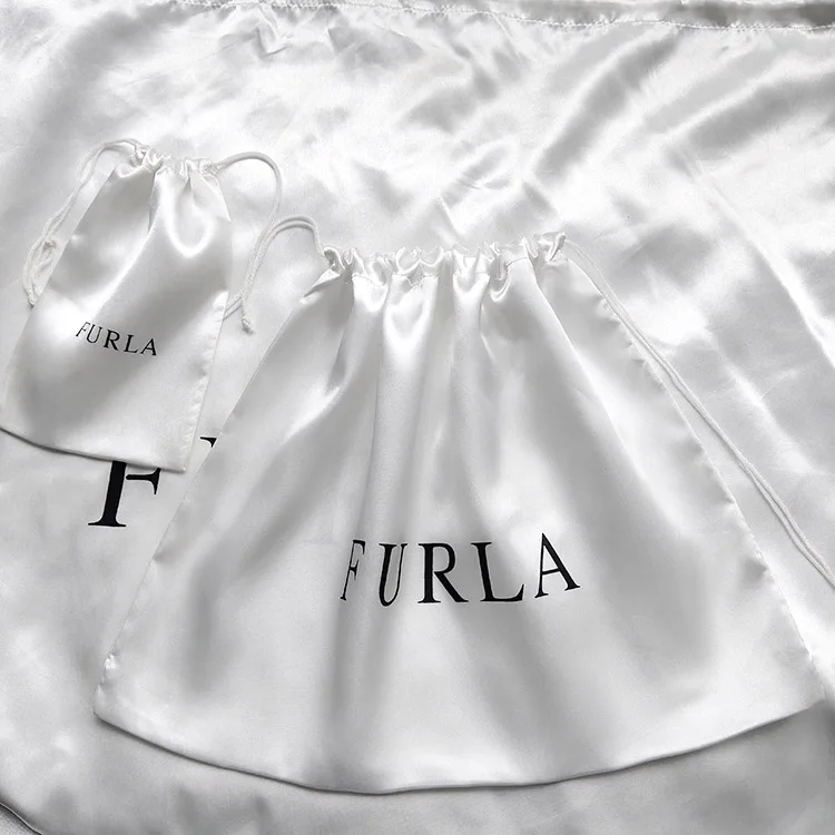 

White Silk Satin Drawstring Luxry Bag Makeup Shoes Clothes Virgin Hair Extensions Wigs Packaging Bags Storage Custom Logo 20PCS