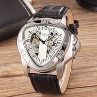 hip hop triangle skeleton mens watch automatic mechanical movement black leather strap sport wristwatch trendy gift for men new