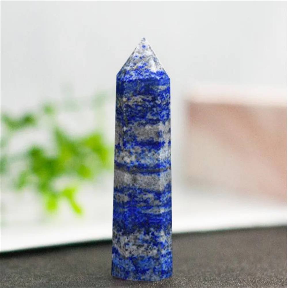 

Natural Stone Lapis Lazuli Point Hexagonal Column Crystal Quartz Healing Mineral Tower Prisms Obelisk Wand Gift Home Decor 1PC