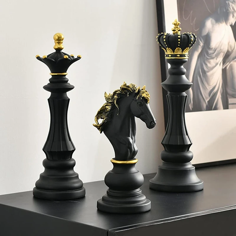 

Three Pack Chess King Queen Knight Statue Ornament Collectible Figurine Craft Furnishing for Home House Decoration Props