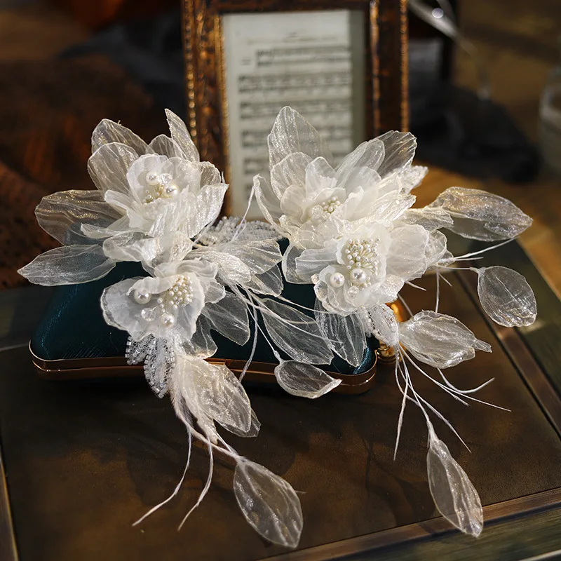 Пряжа цветок перо свадебные головные уборы лепестки пузырьки заколка для волос