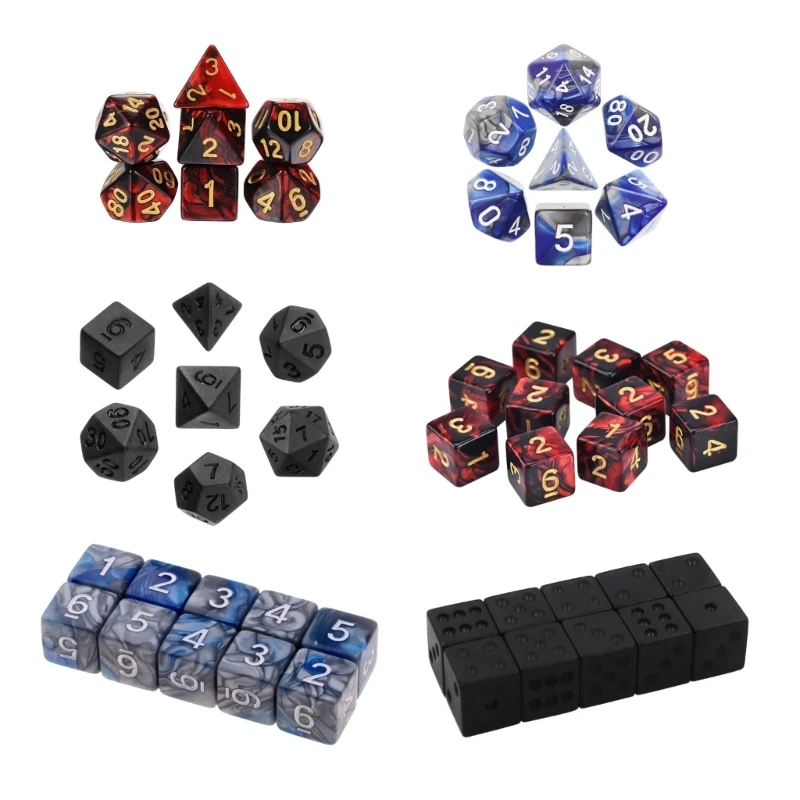 

E9LE 7Pcs/set Acrylic Dices Multi-faceted Various Shapes Polyhedral Digital Game Dices for Club Party Family Game Accessories