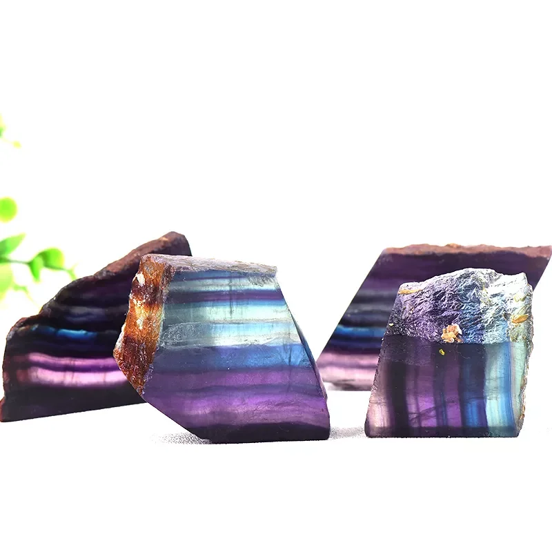 

100% Natural Fluorite Tablets Quartz handmade Polished Crystal Colorful Stripes Fluorite Rainbow Stone For Home Decor Ornaments