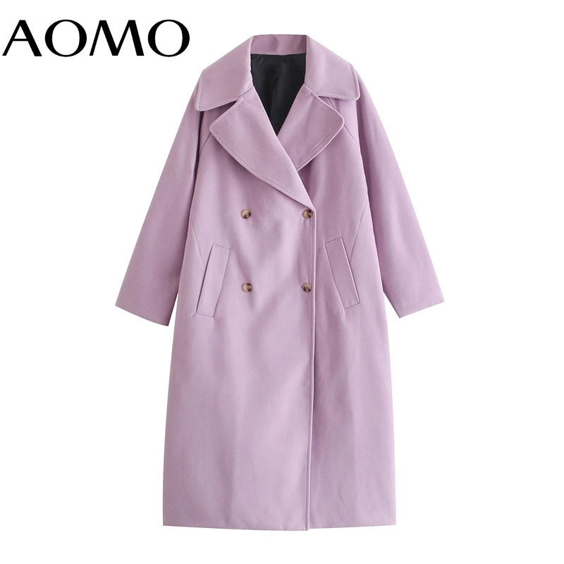 

AOMO Women 2021 Winter Purple Thick Coats Jacket Loose Long Sleeves Pocket Ladies Elegant OverCoat JE20A
