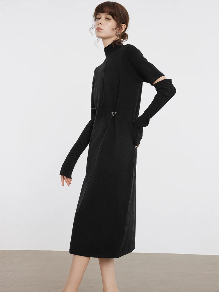 Elle Black High-Grade Loose Knitted dress Women 2024 Winter New Simple Elegant Slimming Skirts