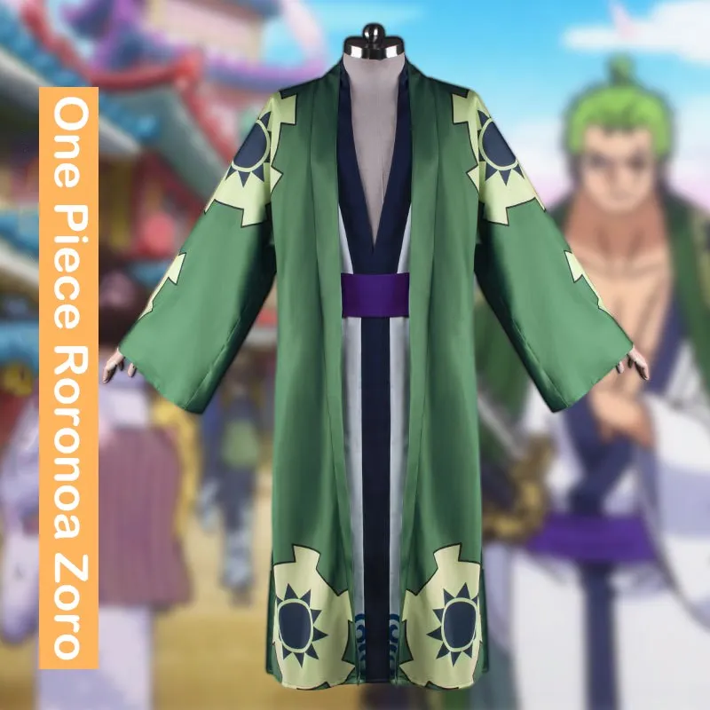 

Roronoa Zoro Cosplay Costume Kimono Robe Cloak Belt Full Suit for Men Woman
