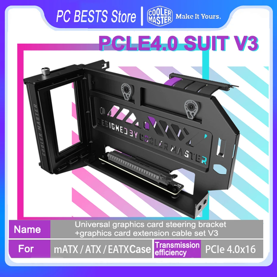 Кулер Master PCIE4.0 x16 V3, универсальный вертикальный держатель для графического процессора, кронштейн для рулевого управления графическим процессором, Удлинительный кабель 300 мм