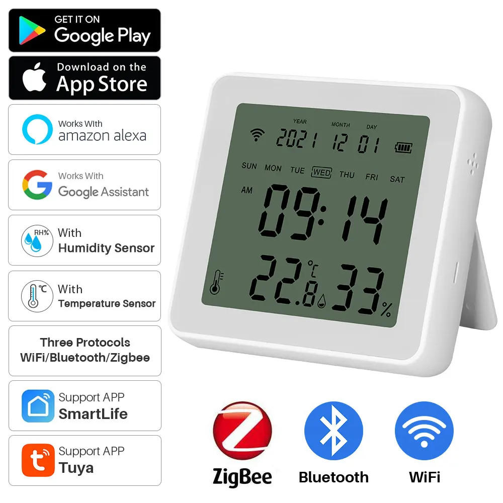  Датчик влажности и температуры Tuya Wi-Fi/Zigbee/Bluetooth с функцией быстрой работы 
