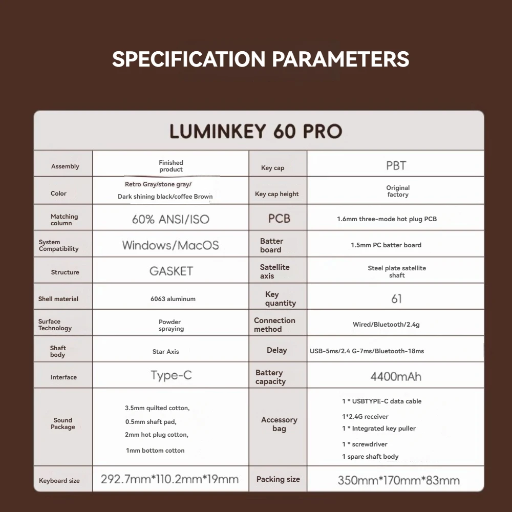 LUMINKEY 60PRO Механическая клавиатура Беспроводная трехрежимная прокладка с