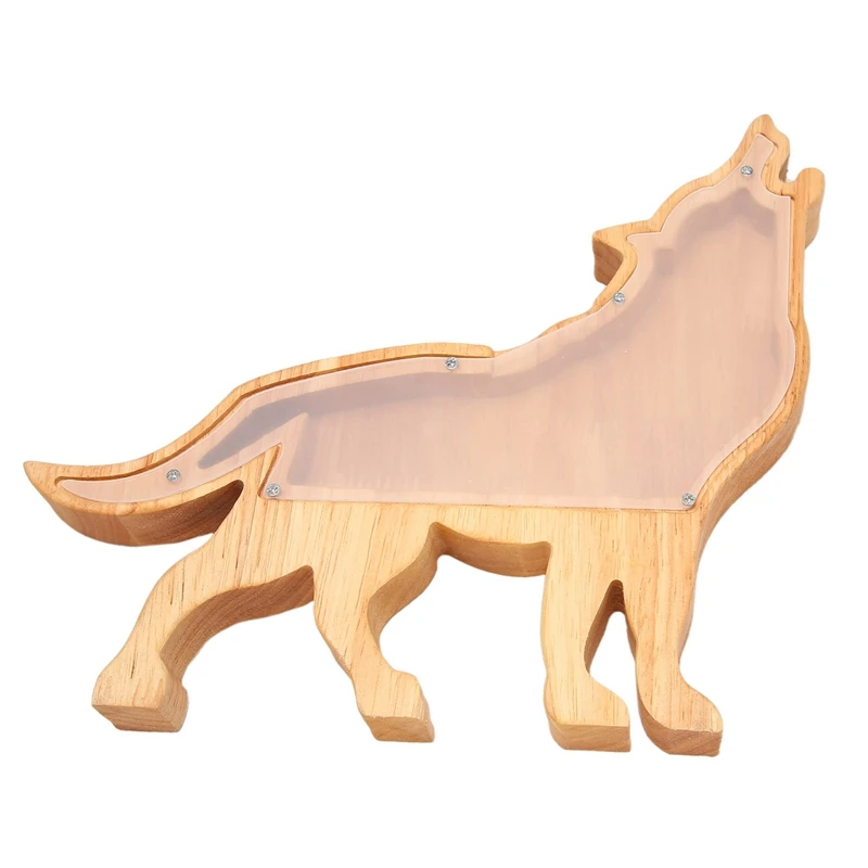 

NEW-Wolf Piggy Bank Creative Cartoon Pine Piggy Bank Transparent Decoration Crafts Gift Decoration 33X13cm
