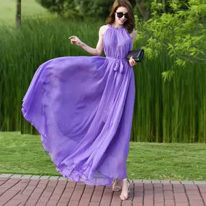 Dress Women's Summer Extra Long Ankle Dress 2022 New Bohemian Solid Color Chiffon Dress Ladies Vacation Beach Dress