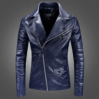 high quality men slim blue motorcycle leather velvet jackets punk style autumn new mens oblique zipper leather suede coats