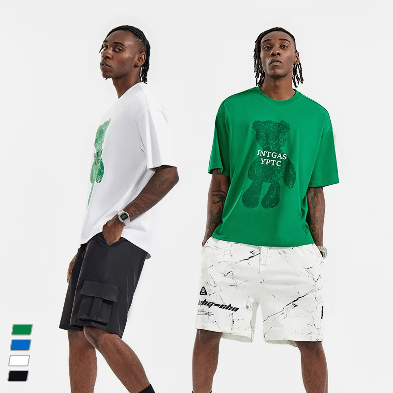 

Men's T-Shirt Short-sleeved Bear Print BV Green Spring and Summer New Style Orginal Design Male Tide Oversiz Casual Top Wear