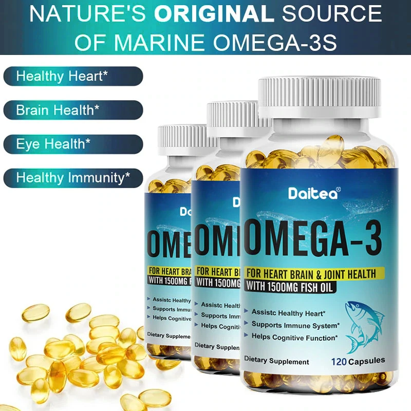 

Omega 3 Fish Oil Capsules Support Brain, Heart, Bone and Joint Health, Lower Blood Pressure, Enhance Memory and Improve Thinking