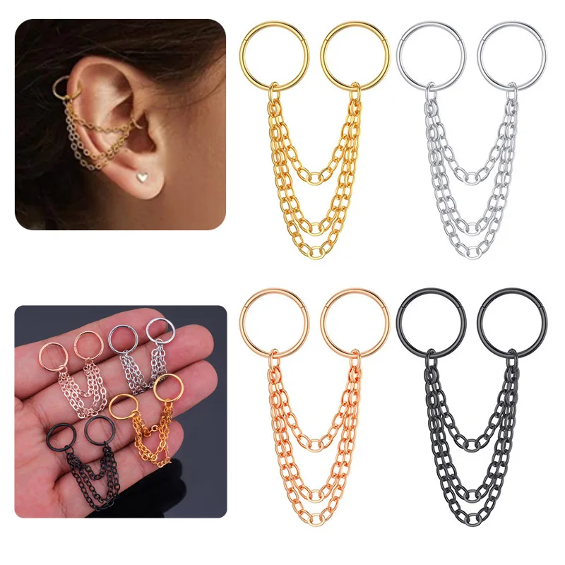 

1pc Chain Hinged Segment Helix Daith Lobe Conch Cartilage Rook Pierc Ring Hoop Clicker Earrings 316l Surgical Steel Body Jewelry