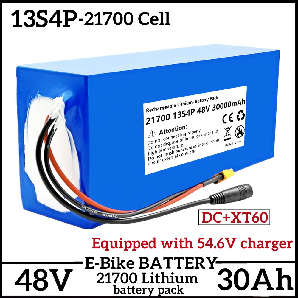 

48V 30Ah 13S4P 21700 Rechargeable battery pack 30000mAh,modified Bicycles,electric vehicle 54.6V Protection PCB+54.6V 2A Charger