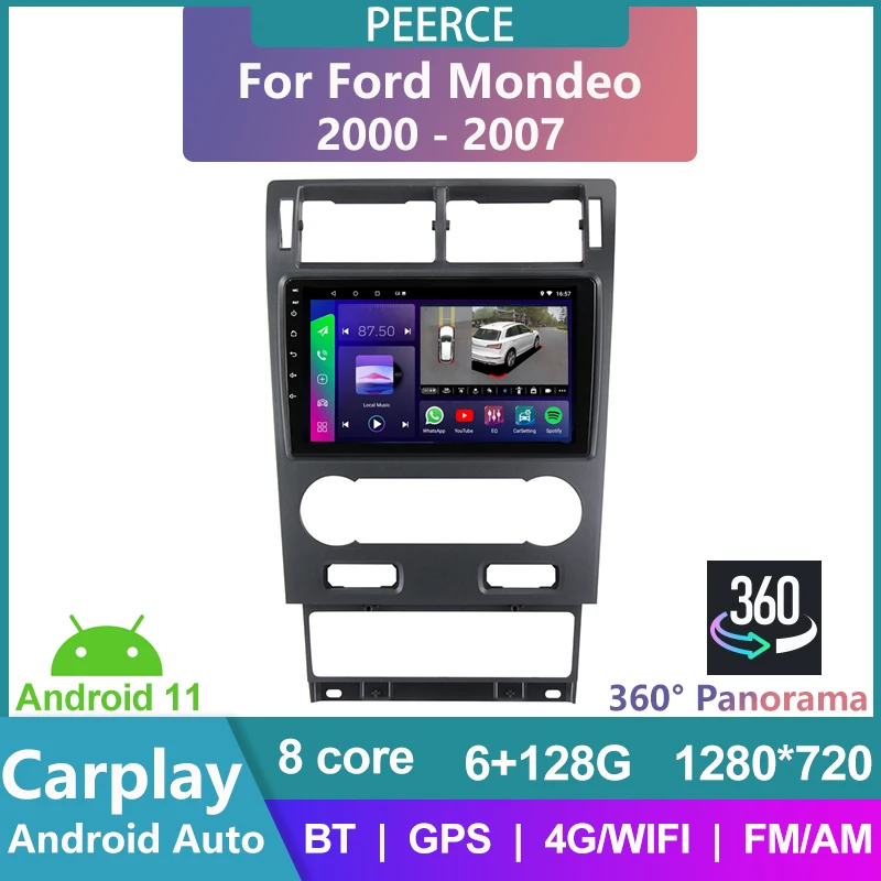 

4G Android11 For Ford Mondeo 3 2000-2007 Multimedia Video Player 360° panorama Car Radio 6+128 Navigation GPS carplay 2 din