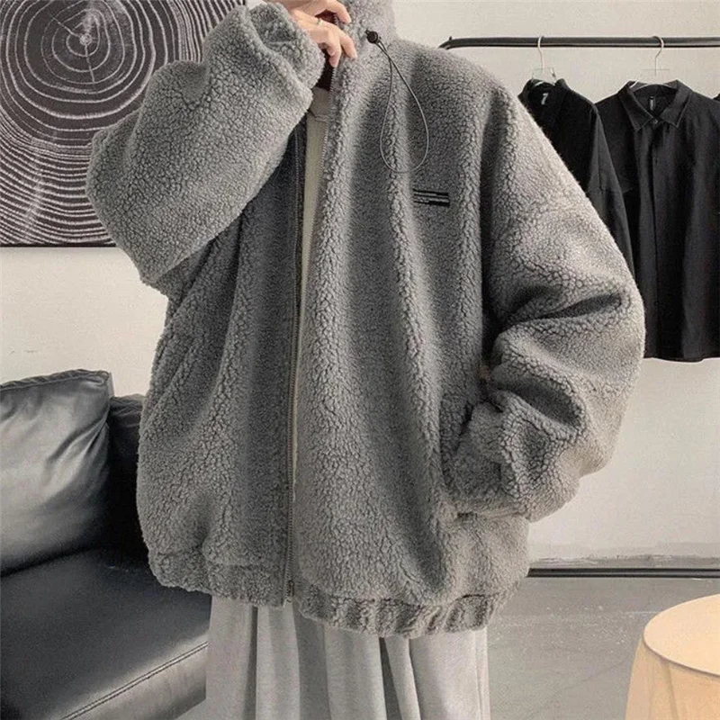 

Winter Warm Coats for Men Leisure Lamb Wool Outerwear Male Loose Zipper Padded Jacket Chic Trendy Men's Clothing