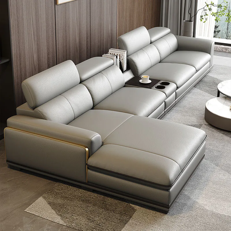 

High-end furniture Nordic leather sofa surround imperial concubine cowhide household solid wood light luxury sofa combination