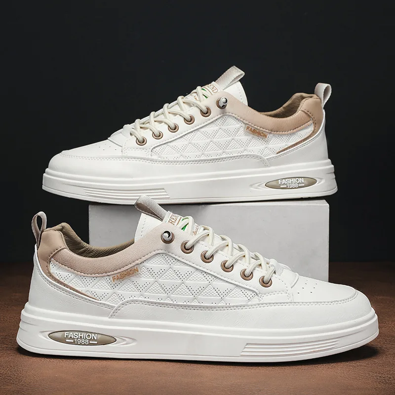 

New Shoes For Men Leather Casual Shoes Breathable White Flats Skateboard Shoes Youth Street Fashion Slip-on Sneaker