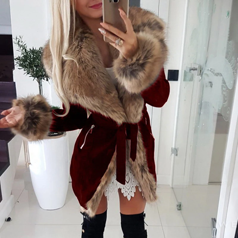 5XL Women Coats Oversize Warm Jackets Winter Faux Fur Fashion Solid Color Long Sleeve Parkas Turn-down Neck Woman Jacket New