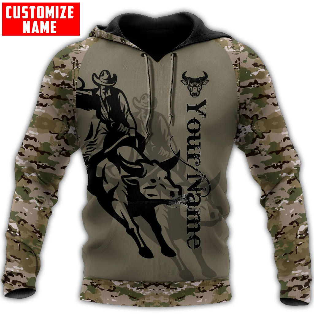 

Custom Name Bull Riding Tattoo 3D All Over Printed Men Hoodie Unisex Hooded sweatshirt Streetwear Casual zipper hoodies DK450