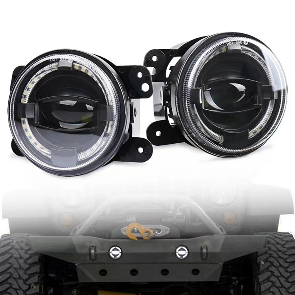 

4" Inch LED Fog Lights for Jeep Wrangler JK Unlimited JK 07-18 Front Bumper Replacements White Led Chip Driving Offroad Foglight