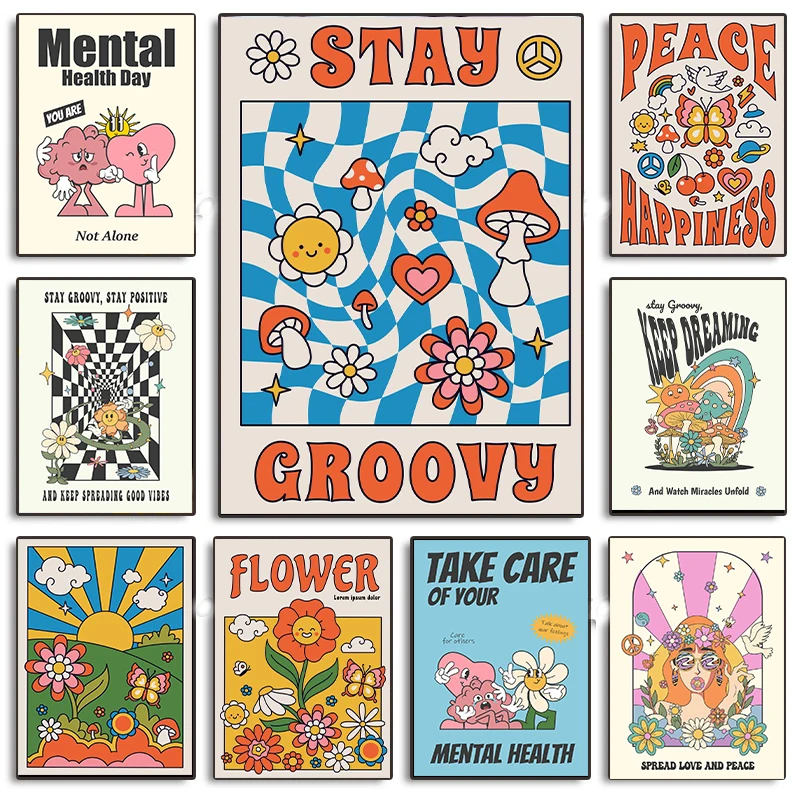 Постеры и принты с изображением героев мультфильмов цветов Groovy Картина на холсте