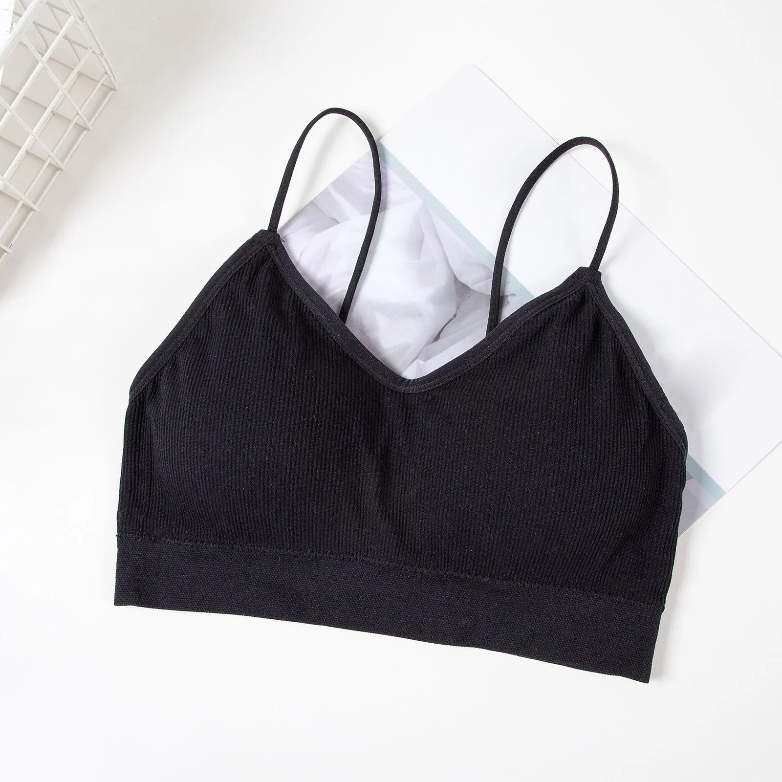 

Women Solid Color Thread Tube Top Chest Pad Beautiful Strap Sling Underwear Bra Women Wireless Bra Womens Compression Sports Bra