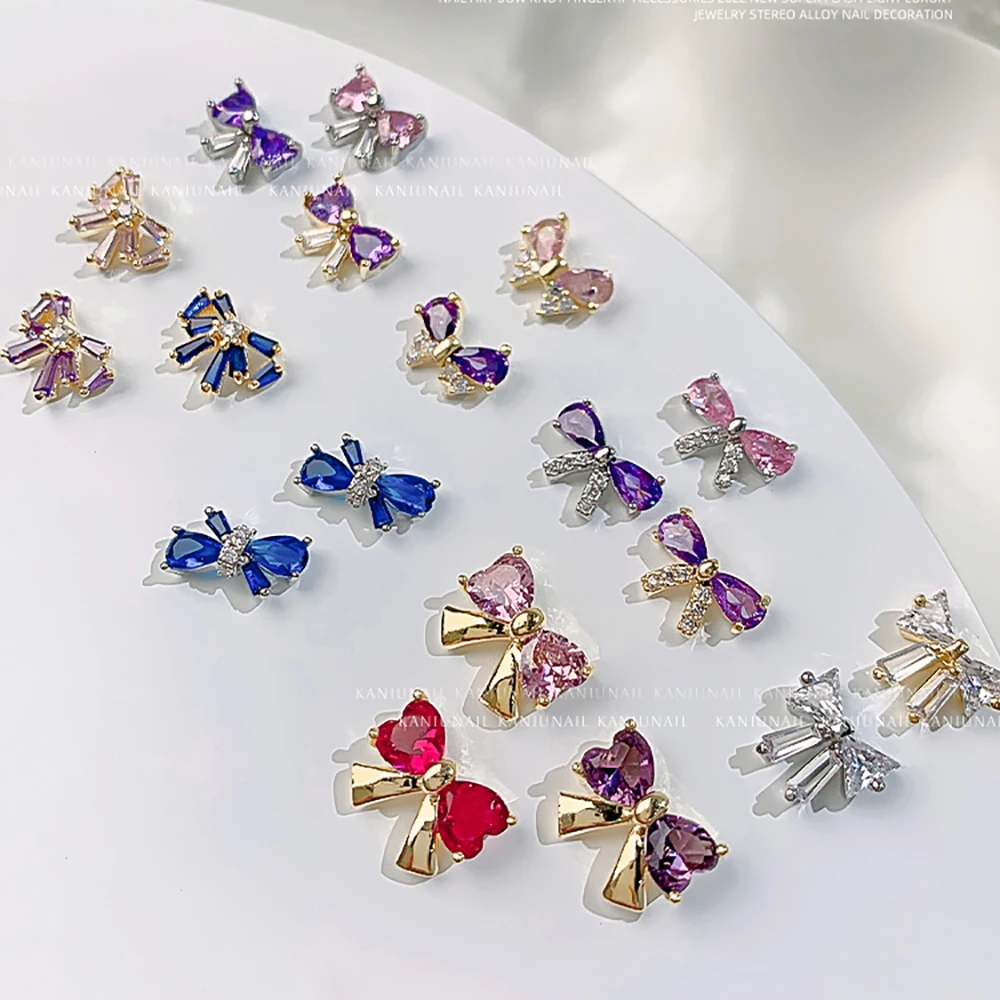 

Elf-Like Girl Butterfly Tie Nail Jewelry Neverland Princess Color Zircon Bow Crystal Multi Bowtie Carvets Nail Adorn Accessories