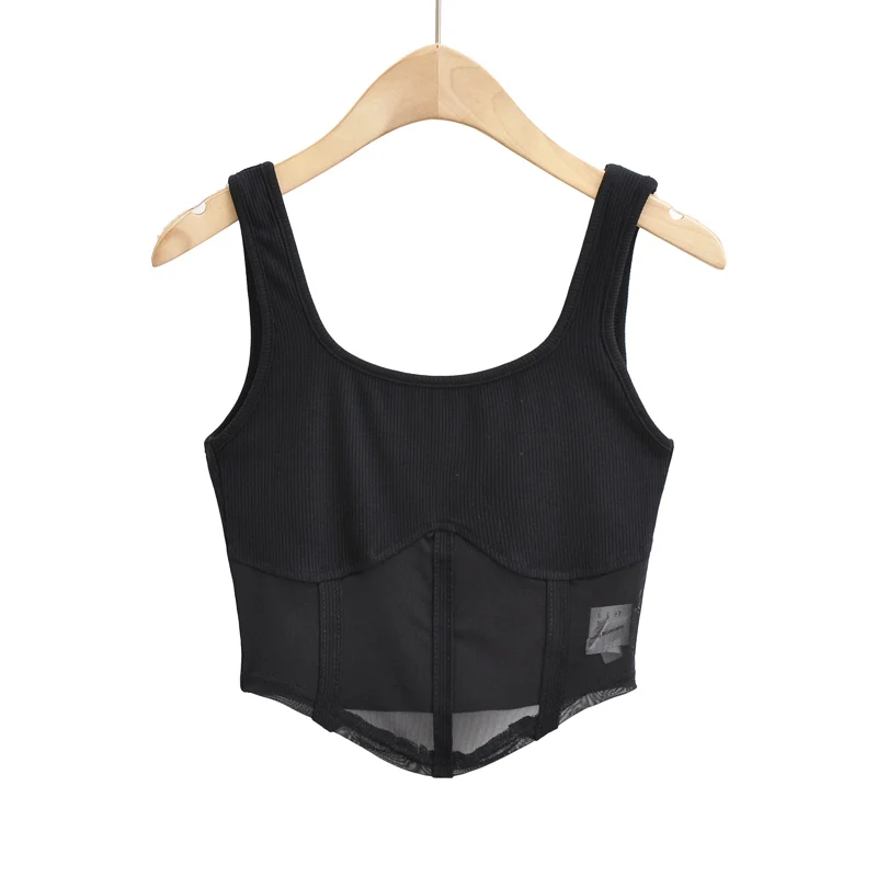 Женский винтажный укороченный топ черный сетчатый в стиле панк привлекательный