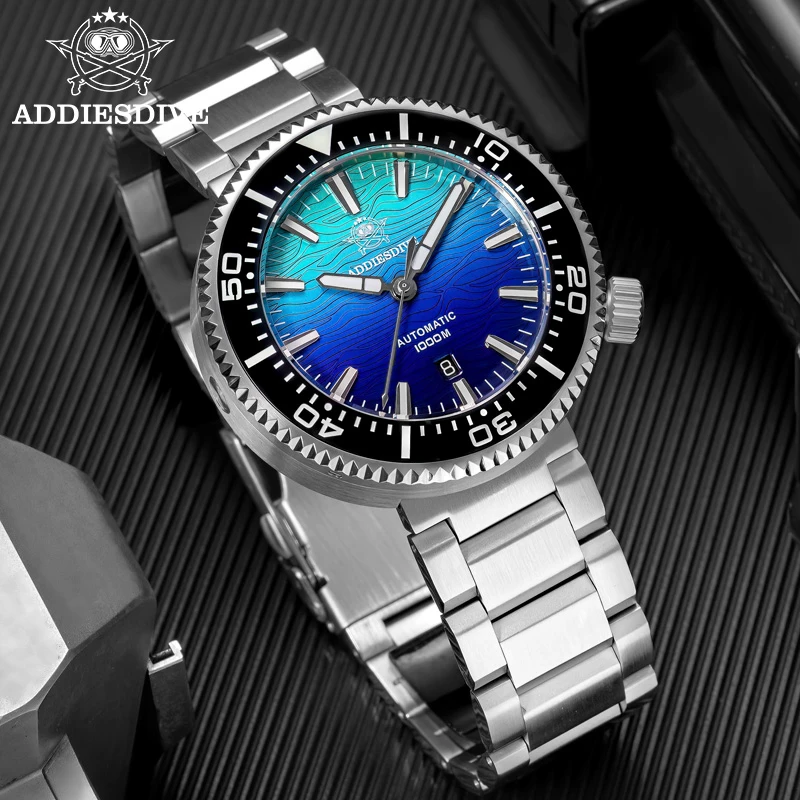Фото Новые автоматические часы ADDIESDIVE для мужчин, с сапфировым стеклом, градиентным циферблатом, водонепроницаемостью до 1000 м, механические, 46 мм, светящиеся, из нержавеющей стали №3